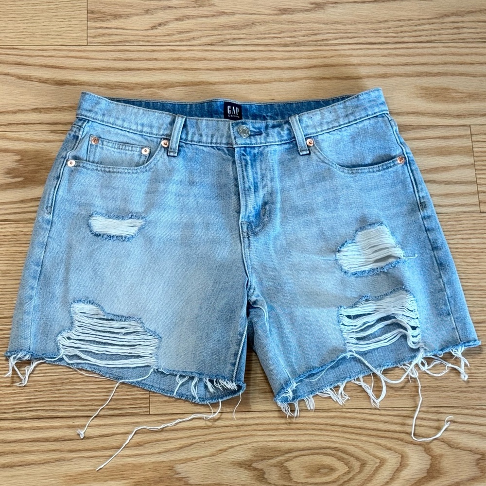 GAP high waisted distressed denim shorts